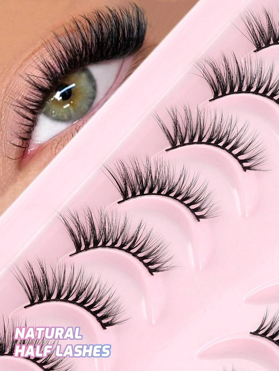 Mkhlina 7 Pairs Half-Strip Striped False Eyelashes, Natural & Charming Cat Eye Extended False Lashes, Suitable For Daily Makeup, 3/4 Corner Lashes Reusable - Cat eye Lashes - View 1
