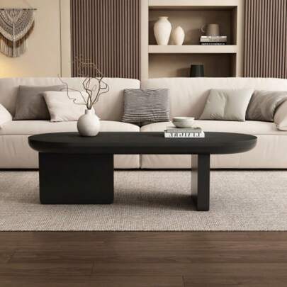 119.7 * 49.8 * 35.5cm Modern Minimalist Black Coffee Table, Spray Finish Living Room Table, Oval Table, Sofa Table, Side Table, Coffee Table, Leisure Table MDF