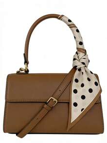 1件双面马链印花缎面围巾，可搭配女士连衣裙、短裤、腰带、包包、帽子、丝带、腰带 - 卡其波點 - 查看 7