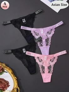 4-Piece Women's Sexy Lace Thong Set: Simple, Comfortable, Soft, And Skin-Friendly Underwear - Multicolor - View 1