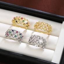 1pc Fashion Grid Flower Design Cubic Zirconia Inlaid Women's Casual Gift Ring - Multicolor - View 2