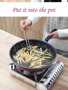 1pc Stainless Steel Frying Basket, Collapsible Home Frying Basket, Multi-Function Kitchen Strainer Basket - Multicolor - View 4