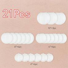 Bộ 21 đèn lồng giấy trắng, kích thước 10"/8"/6"/4", thích hợp cho đám cưới, lễ đính hôn, sinh nhật và lễ tốt nghiệp - Thiết kế sọc trang nhã, không cần điện hoặc pin. - trắng - Xem 8