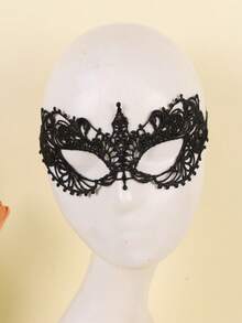 1pc Luxury Lace Eye Mask, Suitable For Masquerade Ball, Costume Accessory, Comfortable Wear, Ideal For Festivals, Halloween, Christmas Parties - Black - View 7