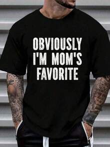 Men's T Shirts 100% Cotton Obviously I'm Mom's Favorite T-Shirt Women's Men's Graphic Tee Causal Tops Fashion Men's Casual Print Round Neck Short Sleeve T-Shirt Standard Fit T-Shirt For Men - Black - View 1