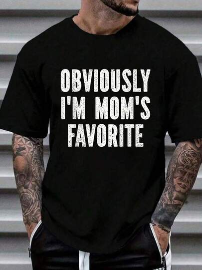 Men's T Shirts 100% Cotton Obviously I'm Mom's Favorite T-Shirt Women's Men's Graphic Tee Causal Tops Fashion Men's Casual Print Round Neck Short Sleeve T-Shirt Standard Fit T-Shirt For Men