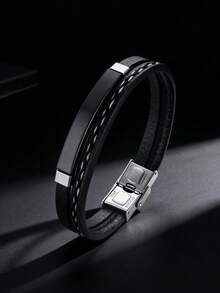 1pc Personalized Minimalist Jewelry, Stainless Steel Laser Engraved Name Bracelet, Best Gift For Men, Suitable For Graduation, Back To School, Father's Day - Multicolor - View 9