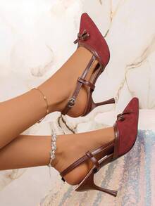 Giày sandal buộc nơ màu trơn, giày cao gót quai ngang kín mũi mới cho nữ mùa hè, giày cao gót mũi nhọn thời trang. - Đỏ - Xem 6