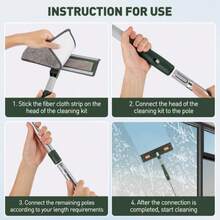 4-In-1 Window Squeegee For Home | Window Cleaning Kit With 3 Microfiber Cloths & Feather Dusters, Professional Tool For Outdoor Windows, Mirrors, Screens, Multi-Use Car Windshield Cleaning Tool With Long Handle, Plastic Material - Green - View 6