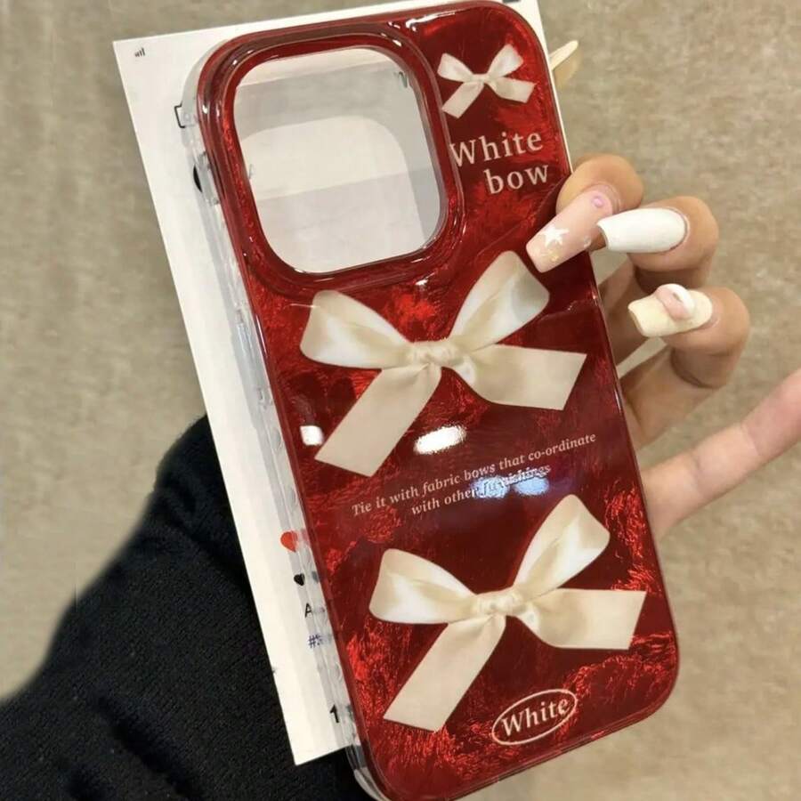 20261pcs New Luxury Red Bow Tie Compatible With IPhone 17 Pro Max, 16 Pro Max, 15 Pro Max, 15, 14, 13, 12, 11, Fashionable High-End Niche Design - Multicolor - View 1