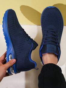 Men's Fashionable Running Sneakers With Ventilated Knit Design And Full-Length Air Cushioning Soft Sport Shoes For Active Lifestyle & Gifting Occasions - 藍色 - 查看 1