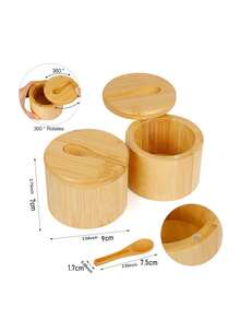 1 hũ đựng gia vị xoay bằng tre, vân gỗ màu nâu sẫm, có nam châm, kèm thìa, phụ kiện nhà bếp/phòng ăn thiết yếu. - Nhiều màu - Xem 5
