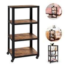 4-Tier Industrial Storage Shelf With Wheels, 90cm Tall Rustic Brown & Black Metal Wood Bookcase For Home Office, Multi-Functional Display Rack - 1 - Xem 1