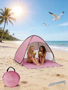 The Fully Automatic Beach Tent Is Easy To Carry, Durable, And Foldable. It Protects You From Sunlight And Provides UV Protection. The Back Panel Adopts Mesh Curtains, Which Can Be Opened In Summer To Increase Coolness. Suitable For Outdoor Beaches, Courtyard Lawns, Camping And Rest, It Is An Excellent Gift For Valentine's Day And Summer. - 彩色 - 查看 9