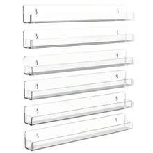 6-Piece Acrylic Wall-Mounted Shelving Set 15.75 X 4.33-Inch Floating Bookshelves Display And Storage Shelves For Bathrooms, Bedrooms, Living Rooms, And Kitchens Clear Acrylic Design - 壁掛式展示架6pcs - 查看 7