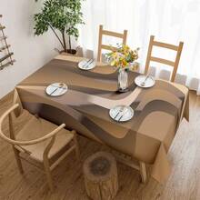 Square Machine- Polyester Tablecloth - Elegant Brown Curved Pattern, Durable & Easy-Clean For Picnics, Camping, Weddings, Parties, Retro Home Decor, Outdoor Table Cloth, Wedding Table Decoration, Sophisticated Design, Smooth Finish - 彩色 - 查看 7