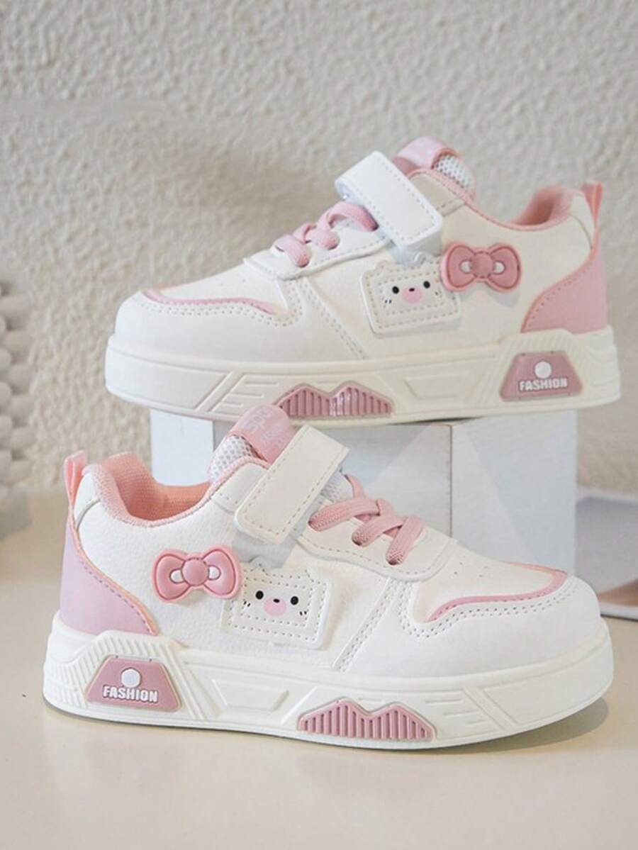 1 Pair Children's Casual Sneakers, 2025 All Season, Boys' Leisure Skate Shoes, New Low-Top Girls' White Shoes, Soft Bottom Fashion Skateboard Shoes, Fashionable Versatile Outdoor Running Shoes - Pink - View 1