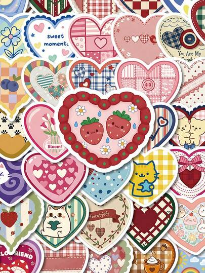 56张可爱心形水晶爱心情人节涂鸦贴纸，装饰贴纸，适用于电脑、手机、平板电脑、笔记本、日记本、学习用品、返校季