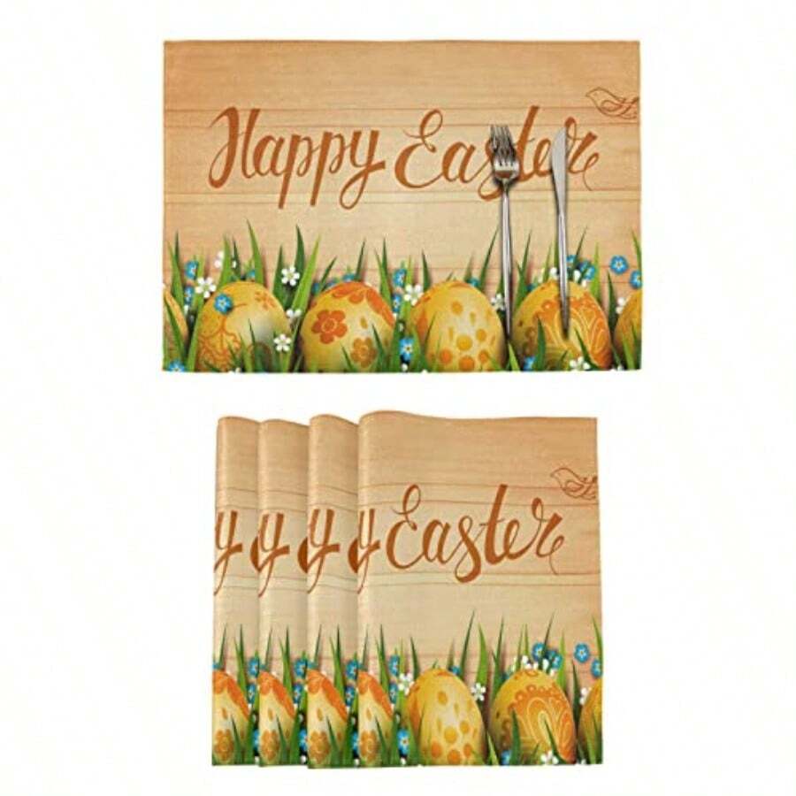 Easter Placemats Set Of 6 Happy Easter Eggs Flowers Placemat Table Place Mats For Dining Kitchen Table Washable - Pattern 1 - View 1