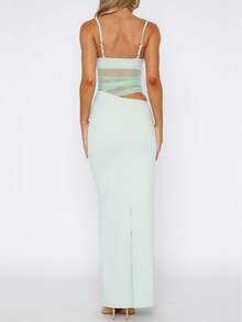 Women's Lace Splicing Cutout Maxi Dress V Neck Spaghetti Strap Sleeveless Bodycon Long Dress Y2K Elegant Backless Cocktail Evening Party Long Formal Dresses - 藍色 - 查看 4