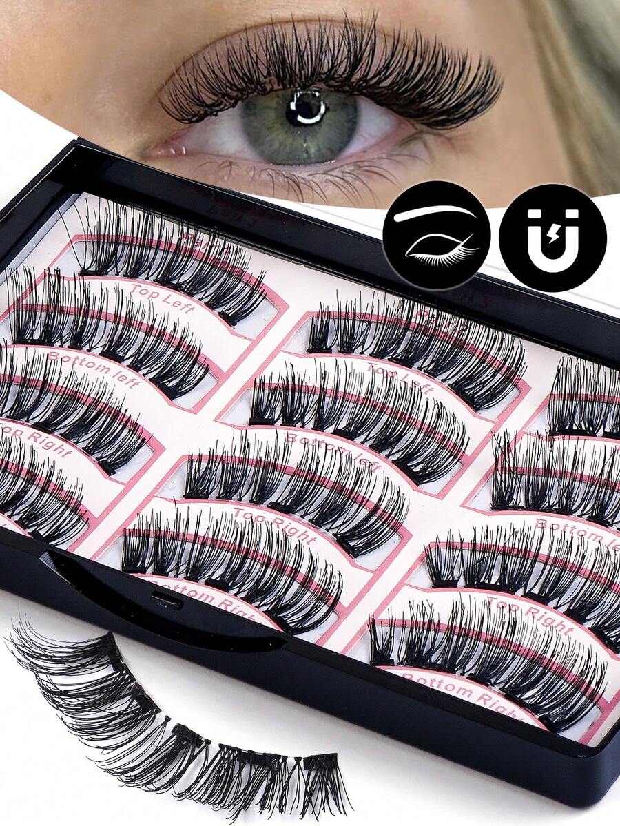 MAANGE 3 Pairs Magnetic Natural False Eyelashes ,Reusable Natural Manga Eyelashes,Natural Manga Lashes Cat-Eye Fluff Wispy Soft Lashes Fake Eyelashes False Eyelashes Strip,Natural Soft Eyelash Crisscross Wispy Fluff Lashes,Naturally Slender, Curled And Enlarged Eyes,For Women To Use Travel, Party,Natural Eye Lashes,Girl Day Gift ﻿ - Black - View 1