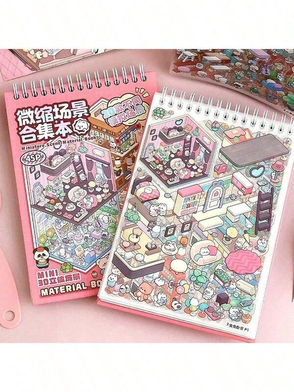 25 Sheets Pet Stickers + 20 Different Scenes Miniature Scene Sticker Collection, 3D Layered Micro Miniature House Girl Sticker Book, 3D Cartoon House DIY Landscape Decorative Sticker Set, DIY Collage Decoration Paper Accessories, Suitable For Notebook, Phone Case, Water Cup, Scrapbook Stickers