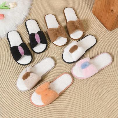 2026 New Women's Bow Fluffy Slippers, Summer Flat Non-Slip Shoes, Lightweight Thin Sole, Breathable Sweat-Absorbent, Thin Open Toe Home Sandals, Casual Flat Open Cloth Slippers, Couple Slippers Essential For Holidays - Valentine's Day, Ramadan