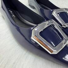 Women's Casual Comfortable Patent Leather Flat Shoe With Premium Detail And Pointed Toe. - Sơn mài màu xanh hải quân - Xem 3