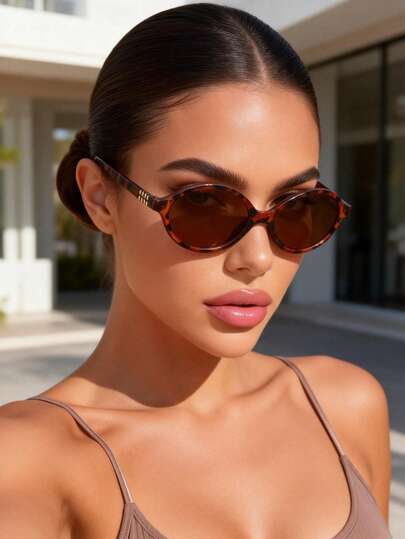 1 pieza Gafas de moda con montura ovalada para mujer, estilo callejero de todo el año, con estilo futurista y de chica cool, para actividades casuales al aire libre, atuendos de citas, despedidas de soltera, accesorios de playa