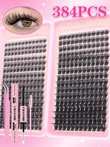 640/592/576片D型卷翘10-16mm混合假睫毛，10D-150D高容量DIY假睫毛套装，包含胶水、睫毛刷和睫毛嫁接镊子，妆效自然，可重复使用，适合日常妆容、婚礼、派对、圣诞节和旅行 - 粉色 - 查看 7