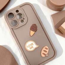 1个冰淇淋面包字母图案DIY加厚防震TPU保护壳，简约风格，兼容 17 Air/17 Pro Max/17 Pro/17/16/15/14/13/12、OPPO、vivo、Redmi等系列手机 - 棕色 - 查看 3