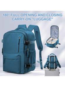 17-Inch Laptop Business Work Waterproof Backpack, Large Travel Backpack For Both Men And Women, Handbag, With Laptop Compartment, Suitable For Carry-On Luggage, Carry-On Luggage Box, Super Large Travel Backpack, Suitable For Business Trips, Travel Bag, Suitable For School, Suitable For Both Men And Women. - 孔雀藍 - 查看 2