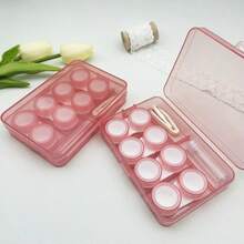 1 Set Estuche minimalista rosa para lentes de contacto invisibles, caja de cuidado, pinzas, palillo, clip, caja de almacenamiento - Rosa - Ver 3