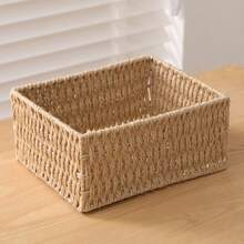 Desktop Storage Box, Coffee Table Storage Box, Entryway Cabinet Storage Box, Vanity Storage Box, Office Supplies Storage Box, Cosmetic Storage Basket, Storage Box - Wood Color - View 5