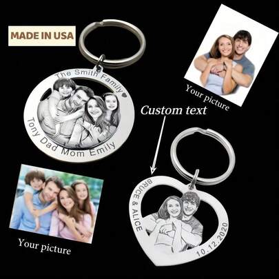One Personalized Stainless Steel Heart-Shaped Keychain - Customizable With Photos And Engravings, Perfect For Valentine's Day, Family, Couples, Or Pet Keepsakes - High-Quality Engraving, Elegant Accessory For Mother's Day And Anniversaries, A Cherished Keepsake, High-End Custom Key Ring.