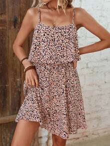 Happy Girl Casual Elegant Woven Fabric Double Layer Design Comfortable Vacation Style Women Dress, Spring/Summer - Brown - View 10