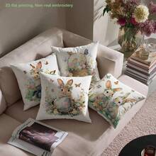MEMNUN 4件套复活节花卉彩蛋篮小鸡兔子印花涤纶装饰枕套【不含枕芯】，尺寸：17.7*17.7英寸（45*45厘米）/19.69*19.69英寸（50*50厘米）/15.75*15.75英寸（40*40厘米），【单面印花】花卉蝴蝶彩蛋复活节春季主题抱枕套，房间装饰，家居装饰 - 彩色 - 查看 8