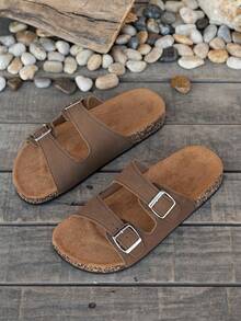 Sandalias casuales con doble hebilla para hombres, antideslizantes, aptas para caminar tanto en interiores como en exteriores - Marrón oscuro - Ver 5