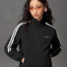 Adidas 阿迪達斯外套女春季運動跑步戶外外套休閒運動服 - 黑色 - 查看 2