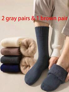 1/3/5/10 Pairs Men's Thermal Fleece Socks, Thick And Soft For Cold Weather Hiking Boots, Suitable For Winter - Black And White, Cozy - Multicolor - View 17