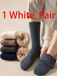 1/3/5/10 Pairs Men's Thermal Fleece Socks, Thick And Soft For Cold Weather Hiking Boots, Suitable For Winter - Black And White, Cozy - Multicolor - View 12