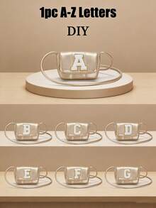 1个A-Z字母DIY休闲时尚简约单肩斜挎小包，时尚小方包简约西式小众手提包可爱休闲单肩斜挎包，适合女孩参加派对、日常使用，甜美可爱的小方斜挎包 - 彩色 - 查看 1