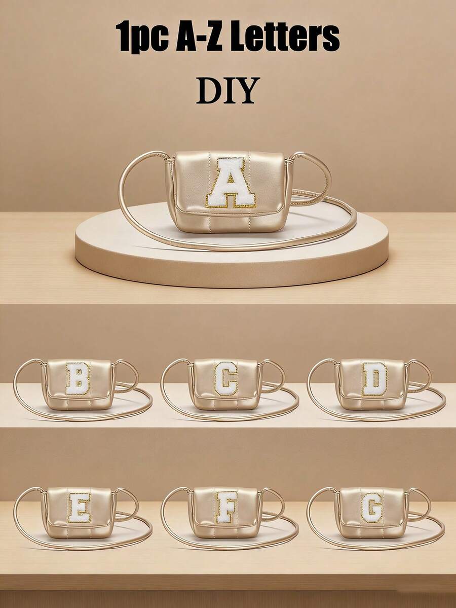 1个A-Z字母DIY休闲时尚简约单肩斜挎小包，时尚小方包简约西式小众手提包可爱休闲单肩斜挎包，适合女孩参加派对、日常使用，甜美可爱的小方斜挎包 - 彩色 - 查看 1