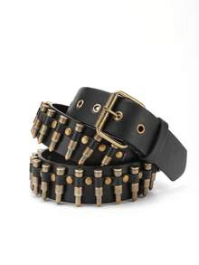 1pcs Niche Rivet Belt - Metal Spike Design, Punk Style/Unique Fashion Eye-Catching Item - 黑色 - 查看 6