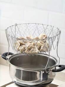1pc Stainless Steel Frying Basket, Collapsible Home Frying Basket, Multi-Function Kitchen Strainer Basket - Multicolor - View 5