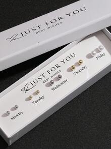 10pcs/Box Elegant Pearl Stud Earrings Set, Versatile Casual Pearl Ball Earrings, Suitable As Gifts For Friends - Multicolor - View 2