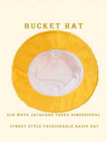 1pc Casual Polyester Jacquard Weave Wavy Sun Pattern Bucket Hat, Geometric 3D Design, Suitable For Spring, Summer, Autumn, Winter - Orange - View 5