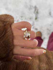 rundraw 1枚/2枚新款橄榄形双层包裹几何可叠戴简约优雅铜锆石金色开口戒指，女士适用，适合派对、通勤、宴会、订婚、婚礼、日常穿搭配饰，节日和周年纪念日送给朋友和情侣的最佳礼物 - 金色 - 查看 3