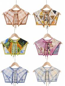 1件女士花卉印花系带装饰可拆卸领子，优雅温柔的风格，适合日常穿着、节日和旅行。 - 彩色 - 查看 10