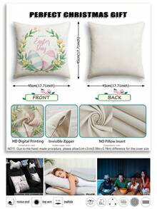 4pcs Easter Style Pillow Covers, Easter Eggs & Bunny Print Pattern, Vintage Linen Material Cushion Cases, Hidden Zipper Closure, Machine Washable, Home Decorative Throw Pillow Covers For Sofa, Living Room, Bedroom, No Pillow Insert - Multicolor - View 4